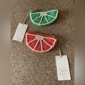 A New Day Beaded Citrus Cosmetic Bag Set - Green and Orange